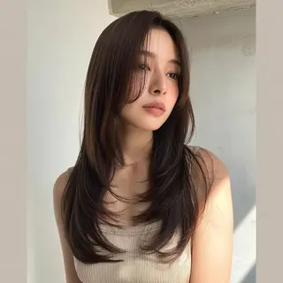 ロング 韓国レイヤーカット✨ 縮毛矯正　原田 優作のヘアスタイル