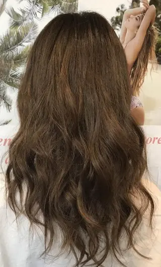 ロング カラー パーマ ヘアアレンジ 大阪レミーエクステ チビ編み込みのヘアスタイル