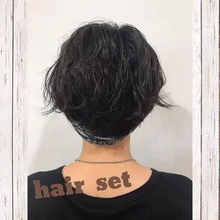 ショート パーマ ヘアアレンジ 暖色カラー🍊 ボブ🌿顔周りcutのヘアスタイル