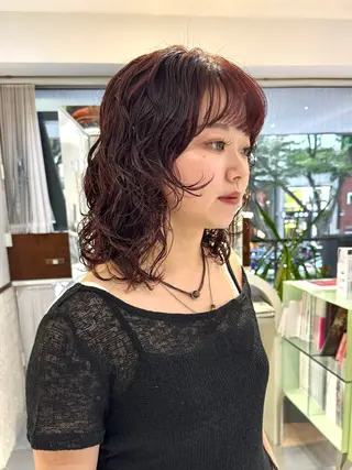 ミディアム カラー パーマ デジタルパーマ 🌀ボブ　萩原　龍のヘアスタイル