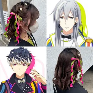 ミディアム ヘアアレンジ インナーカラー 推し ブリーチ 髪質改善のヘアスタイル