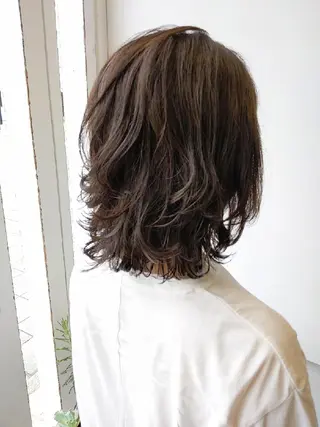 セミロング パーマ 髪質改善＆白髪ぼかし カラー♡店長みやけ♡のヘアスタイル