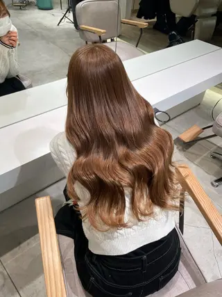 ロング カラー hana🍑 ブリーチなしピンクのヘアスタイル