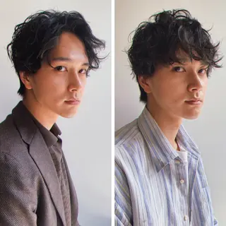 ミディアム パーマ メンズ 三矢 ちなつのヘアスタイル