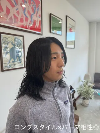 ミディアム パーマ メンズ 作野 凌都のヘアスタイル