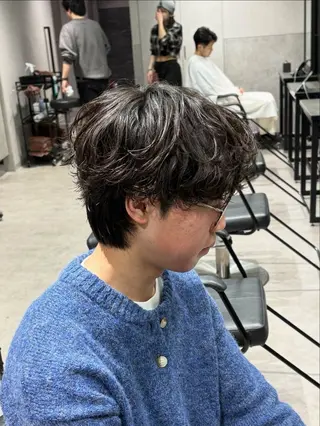 ショート パーマ メンズ 【シャドウパーマ センターパート】義心のヘアスタイル