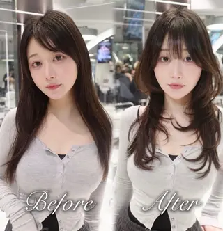 ロング がわ/ハイレイヤー /ハイトーンカラーのヘアスタイル
