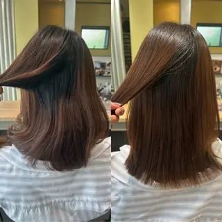 セミロング パーマ hubhair レイヤー/透明感のヘアスタイル