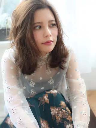 ミディアム カラー パーマ ヘアアレンジ 髪質改善/韓国風 レイヤー/田村祐樹のヘアスタイル