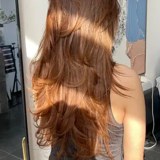 ロング ✨暖色カラー🍒にこ 🍒赤髪/レイヤー✨のヘアスタイル