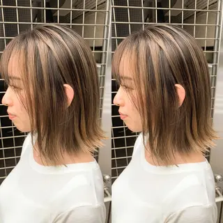 ミディアム カラー ヘアアレンジ 白髪ぼかしハイライト 茗荷谷駅徒歩2分のヘアスタイル