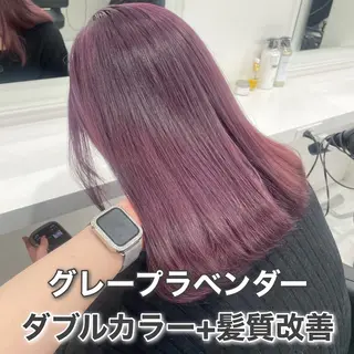 ロング カラー ラベンダー💜 グレージュ🩶のヘアスタイル