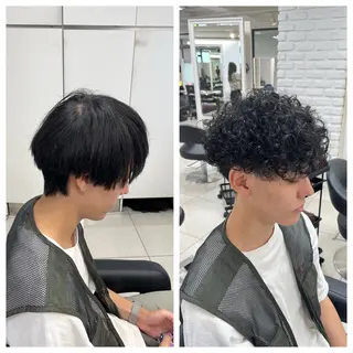 ショート カラー パーマ メンズ 【シャドウパーマ センターパート】義心のヘアスタイル