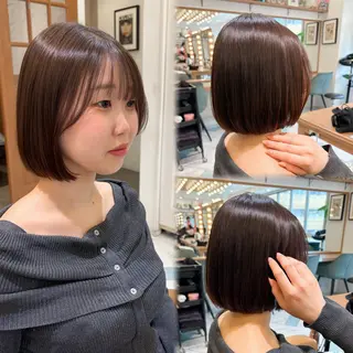 ミディアム カラー 🫧ボブ／縮毛矯正／ 小顔／ゆーな🫧のヘアスタイル
