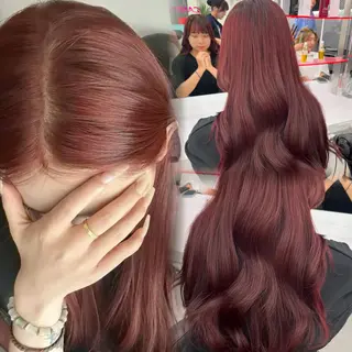 ロング 赤髪/ワインレッド/ 韓国系 まなかのヘアスタイル