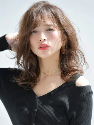 セミロング カラー パーマ ヘアアレンジ 髪質改善/韓国風 レイヤー/田村祐樹のヘアスタイル