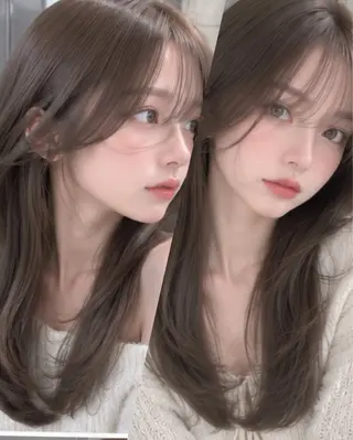ロング カラー 💠透明感グレージュ /韓国風レイヤー💠のヘアスタイル