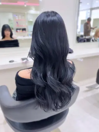 ロング 縮毛矯正× ブルーブラック/池袋のヘアスタイル