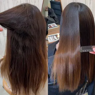 ロング パーマ 髪質改善縮毛矯正 ボブレイヤーRINAのヘアスタイル