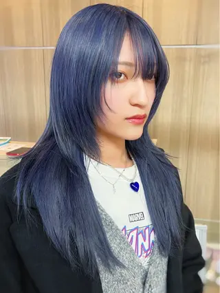 ロング カラー SHIN🌿柏美容師 レイヤーボブカラーのヘアスタイル