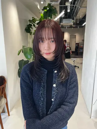 セミロング カラー レイヤー/ブラウン カラー/パーマのヘアスタイル