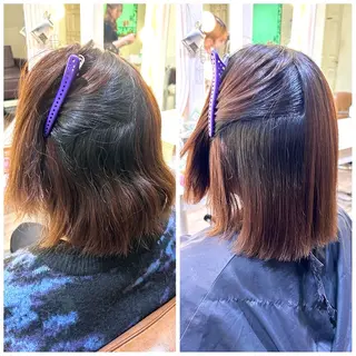 ミディアム パーマ ミユ🎀長さ出し 🎨デザインカラーのヘアスタイル