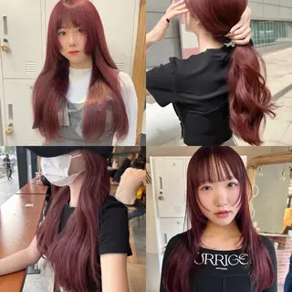 ロング カラー 縮毛矯正/暖色カラー ピンクベージュのヘアスタイル
