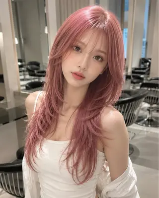 ロング カラー 韓国ハイレイヤー ハッシュカット特化のヘアスタイル