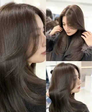 ロング カラー 韓国風レイヤーカラー ライムのヘアスタイル