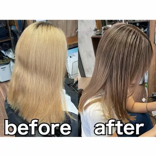 セミロング カラー Lull1人美容室 バレイヤージュのヘアスタイル