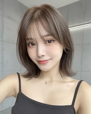 ショート カラー ヘアアレンジ ボブ/透明感ベージュ 🫧クルミ🌟のヘアスタイル