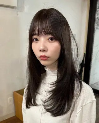 ロング カラー 韓国レイヤー柔らかい 地毛風縮毛矯正/マツのヘアスタイル