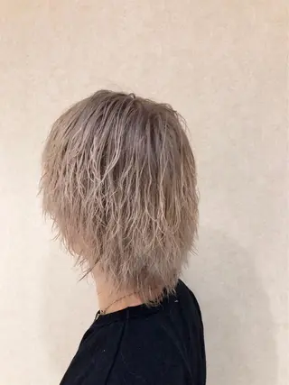 ショート カラー パーマ メンズ 縮毛矯正/ レイヤー/ミディアムのヘアスタイル