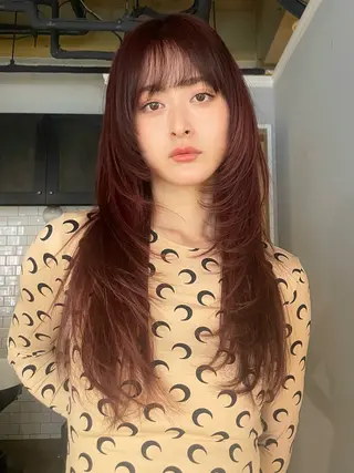 セミロング カラー レイヤー べージュ 白石研太のヘアスタイル