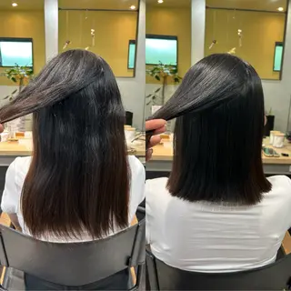 セミロング パーマ hub hair レイヤー/透明感のヘアスタイル