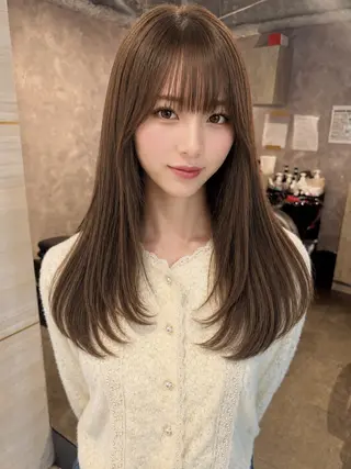 セミロング カラー あみ/暗髪オリ ーブ特化🍃髪質改善のヘアスタイル