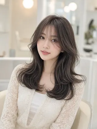 セミロング カラー 韓国レイヤーカット× 髪質改善ラビマーニのヘアスタイル