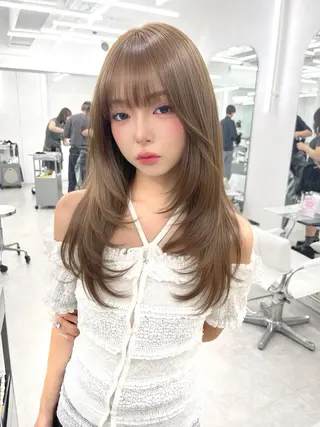 ロング カラー 盛れる顔周り✨韓国 レイヤーkanatoのヘアスタイル