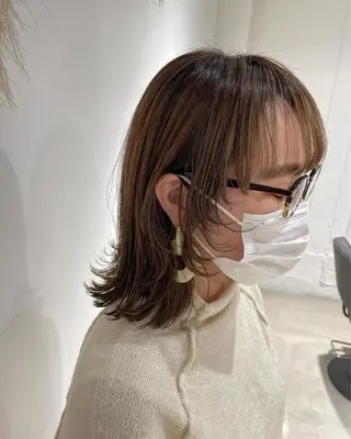 ミディアム 暖色カラー🍊 ボブ🌿顔周りcutのヘアスタイル