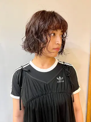 ミディアム カラー パーマ ショート& パーマ　坂本のヘアスタイル