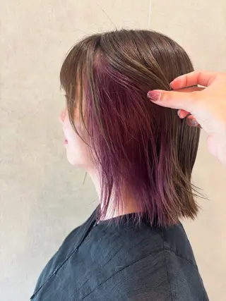 ミディアム カラー Yunoka/切りっ ぱなし/顔まわりのヘアスタイル