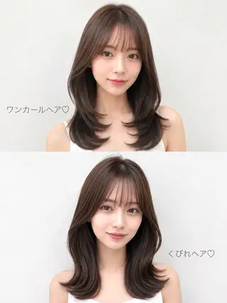 セミロング 顔周り/くびれヘア 韓国ヘア💕風間るなのヘアスタイル