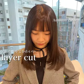 セミロング カラー 韓国レイヤー/透明感 カラー/RIN🎀のヘアスタイル
