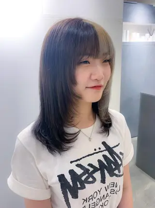 ミディアム カラー ヘアアレンジ 新宿♥ハッシュカット 暖色カラー♥Unaのヘアスタイル