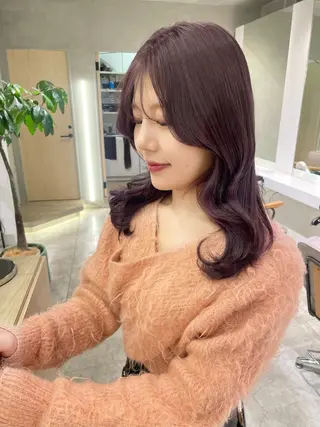ミディアム hana🍑 ブリーチなしピンクのヘアスタイル