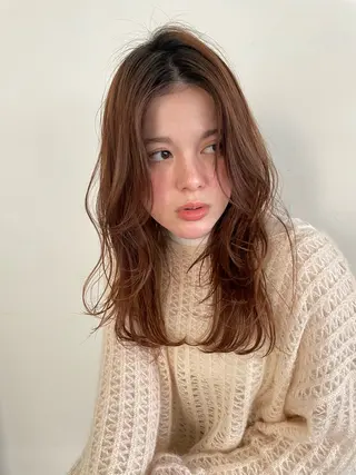 ミディアム カラー パーマ ヘアアレンジ 一箭 恵梧/ロングヘアのヘアスタイル