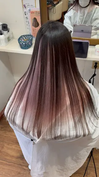 ロング ブリーチ縮毛矯正 あすまのヘアスタイル