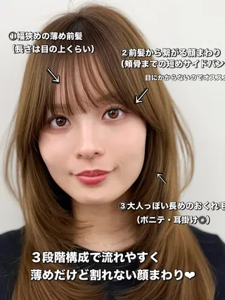 セミロング 透明感カラー🩶 ×小顔カット難波のヘアスタイル