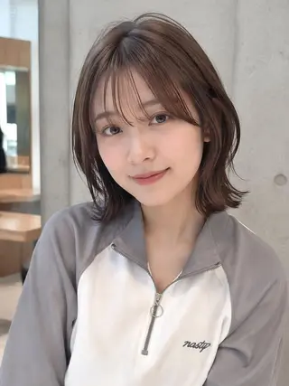 ミディアム カラー 切りっぱなしボブ/ 透明感カラー/うらんのヘアスタイル