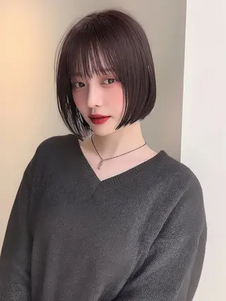 ショート カラー ヘアアレンジ ボブ/透明感ベージュ 🫧クルミ🌟のヘアスタイル